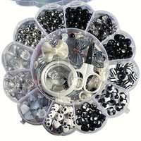 13-grid plum blossom tray in black and white, DIY mobile phone chain, a roll of thread and a small pair scissors