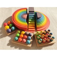 High Quality Wooden Toys Lime Wood Rainbow Arch Stacking Blocks Building Semi Color Sorting Peg Dolls Balls Slat for Kids Play image 4
