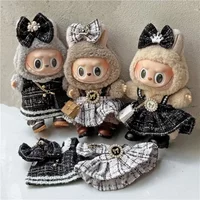 15 17cm For Labubu Doll Luxury Princess Dress Clothes Cute Girl Grid Style Small Fragrance Skirt Luxury Bag Clothing Accessories
