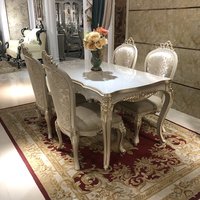 European-style long dining table and chairs combination villa restaurant carved light luxury gray 6-person dining table