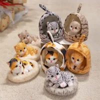 Multiple Kinds Kitten&House Combination Plush Toys Delicate Cute Lifelike Pet Cat Sleeping In Bed&Nest Toys Kawaii Room Decor