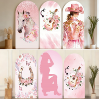 Pink Cowgirl Arch Cover Backdrop Floral Horse Guitar For Girls Western Themed Birthday Party Photo Booth Background Decoration