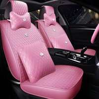 Pink Car Seat Cover for Women Four Seasons Leather Vehicle Seat Cushion Anti-Slip Auto Seat Protector Universal for SUV Sedan
