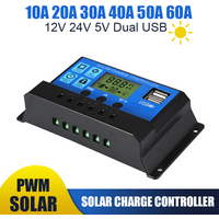 Efficient Solar Controller 12V 24V 60A 50A 40A 30A 10A Solar Voltage Regulator PWM Battery Charger LCD Display Dual USB 5V Outpu