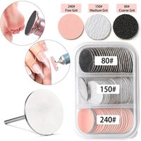 60Pcs Sanding Paper 80/150/240 Grit & 25mm Metal Disc Nail Bit, Pedicure Sanding Discs for Electric Foot File Manicure Tools