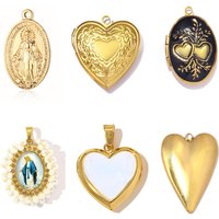 3pcs/Lot Woman Love Heart DIY Charm Stainless Steel Square Star Flower Picture Locket Pendant Necklace Making Wholesale Jewelry