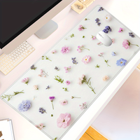 Pastel Floral Gaming Desk Pad Non Slip Rubber Base Stitched Edges, Durable Computer Keyboard Mousepad Office & Gaming Setup
