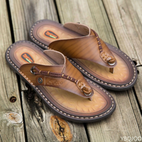 Pantoufles d'été en cuir faites à la main pour hommes, tongs tendance, respirantes, confortables, sandales simples, 2023