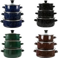 3x Enamel Stockpot with Lid with Double Handles for Household Bridal Shower