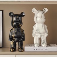 28cm Aesthetic Bear Figure Resin Marbling Violent Bear Statue Figurine Sculpture Luxury Livingroom Decoration Table Accessories