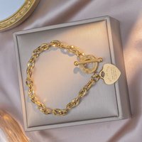 Women's Gold Titanium Steel Heart Link Bracelet Elegant Office Jewelry Gift