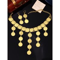 1 Set Luxury Ladies' Necklace & Earrings Jewelry Set, Coin-Shaped W/ Napoleon Portrait Engraving, Wedding Banquet Jewelry Set