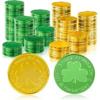 50/100Pcs Lucky Shamrock Clover Plastic Pirate Coins for Birthday Irish Saint St. Patrick's Day Theme Party Favors Decoration