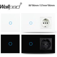 Touch Light Switch With EU Power Wall Sockets White Black 300W Led 1 Gang 1 Way Crystal Glass Panel Interruptor 157mm*86mm