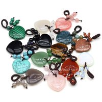 Natural Stone Keychains Heart Crystal Rose Quartz Opal Agate Malachite Aventurine Wallet Decor Key Ring Accessories Jewelry Gift