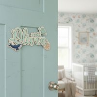 25cm Personalized Wooden Nameplate Double-Layer Ocean Theme Wall Art Decorative Plank 2D Customizable Home Wall Decor