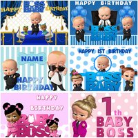 Cartoon Boss Baby Theme Backdrop Balloons Black Suit Boys Girls Birthday Party Decor Baby Shower Photography Background Banner