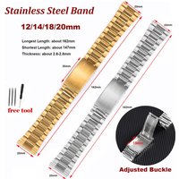 Stainless Steel Watch Band 12mm 14mm 18mm 20mm Metal Bracelet Folding Buckle Universal Watch Strap Silver Gold for Men Women