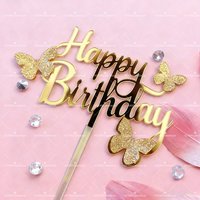 3pcs Happy Birthday Cake Topper Gold Glitter Butterfly Acrylic Cake Decoration for Birthday Party Wedding Supplies