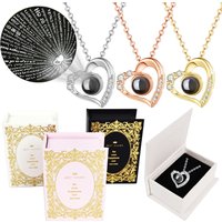 100 Languages Projection Heart Pendant Necklaces With Mini Gift Box For Women Christmas Birthday Valentine Romantic Jewelry
