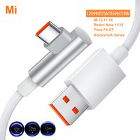 For Xiaomi 120W 6A Usb Type C Game Fast Charging Cable 90 Degree Elbow For Mi 12 11 10 Pro Poco Redmi Note K40 Tipo Charger