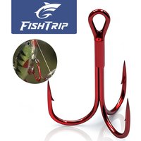 FishTrip 25Pcs Red Treble Hooks Sharp Round Bend Fishing Hooks for Bass Trout Anti-Rust Red Coated Triple Hooks