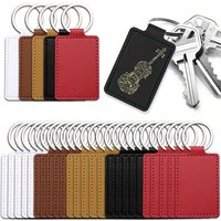 5Pcs PU Leather Keychain 5 Colors Rectangular Leather Key Fob Kit Blanks Leather Keychain Key Chain Gift