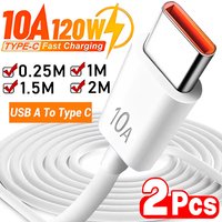 2-1PCS Fast Charging Cable 120W 10A Quick Charger USB A To Type C High-speed Data Transfer Wire Cords for Samsung Xiaomi Huawei