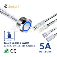 Embedded Touch Dimmer Switch DC5-24V 5A 100W 5%-100% Stepless Dimming 2510/DuPont Connector For Cabinet Wardrobe LED Strip