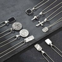Men's Silver Color Geometric Pendant Necklace, Non Fading Stainless Steel Compass Necklace with Chain, Stylish Jewelry Gifts
