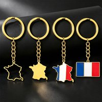 SONYA1Pcs stainless steel France map flag pendant keychain for men and women versatile bag accessories keychain pendant
