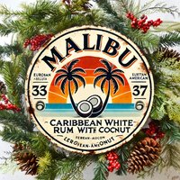 Malibu Caribbean Coconut White Rum Palm Tree Beach Sunset Vintage Round Metal Tin Sign Wall Art Plaque For Home Bar Pub Man Cave