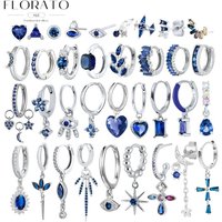 925 Silver Ear Needle Geometric/heart-shaped Royal Blue Zircon Pendant Silver Earrings Niche ins high-end Fashion Jewelry Gifts
