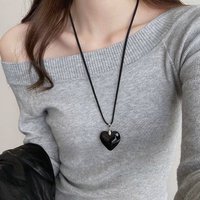 Y2k Fashion Leather Rope Black Red Heart Pendant Necklace For Women Men Antique Silver Color Jewelry Accessories Daily Wear