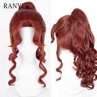 Orange Brown Long Wavy Synthetic Ponytail Clip Wigs Fluffy Heat Resistant Anime Game Cosplay Wig for Daily Party
