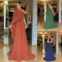 New Slant Shoulder Chiffon Party Dress Women's Loose Big Skirt Dress Summer High Waist Polyester Fiber Sleeveless
