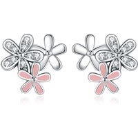 MISEFF S925 Sterling Silver Earring Elegant Pink Daisy Flower Stud Earrings Original Versatile Fashion Jewelry Birthday Gift