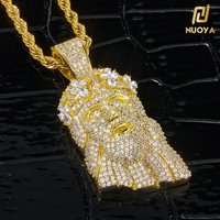 NUOYA Luxury Jewelry Iced Out Diamond Jesus Head Pendant 18K Gold Plated Micro Pave Zircon Hip Hop Pendant Jewelry Gift for Men