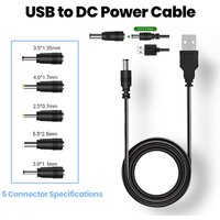 5 in 1 USB to 5V DC Power Cable 5.5 * 2.5mm Jack Charging Cord with 5 Selectable Connector Universal Power Cable for TV Box