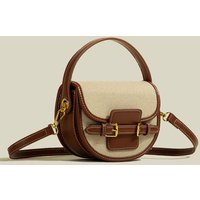 2025 Women's New Fashionable Retro Splicing Handbag Saddle Bag Casual Versatile Crossbody Bag