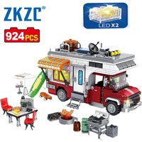 927PCS MOC City LED Camper-Van Building Set Camper Vehicles Building Brick Lighting Set for Teenagers and Adults Christmas Gifts