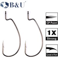 B&U 12pcs Thin Wire Offset with big rings Carbon Steel Crank Hooks Hooks tackle Worm Hooks With big eyes Ring 20pcs