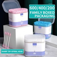 600/400/200PCS Double Ended Cotton Pads Pointed Wooden Swab Makeup Remover Box Ear Cleaning Disposable Cotton Swabs
