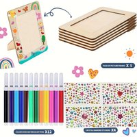 21 photo frame painting craft packages, 5 DIY unfinished wooden photo frames, 12 painting pens, 4 crystal diamond stickers for D