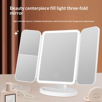 Led Makeup Mirror Desktop Fill Light Magnification Three-Sided Folding Shell Mirror Rotating Storage Princess Dressing Mirror