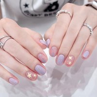 Short fake nails for women girls cute kawaii star in yellow purple square nail tips Sweet Korean style press on false nail art