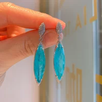 2026 Fashion Blue Paraiba Crystal Gemstone Pendant Necklace Tassel Earring Luxury Large Water Droplet Jewelry Set Gift for Women