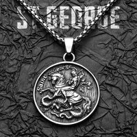 St.George Slay Dragon Stainless Steel Men Necklaces Pendant Chain Powerful Amulet Vintage Rock For Women Jewelry Gifts Wholesale