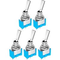 DaierTek 5PCS 2 Pin Mini Toggle Switch SPST 2 Position ON OFF Flat Handle Latching Switch For Car Truck With Solder Terminals