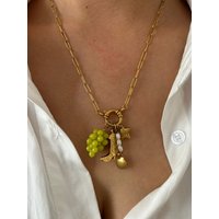 GHIDBK Statement Trendy Imitation Pearl Grape Blueberry Shell Pendant Necklace for Women Stainless Steel Creative Accessories